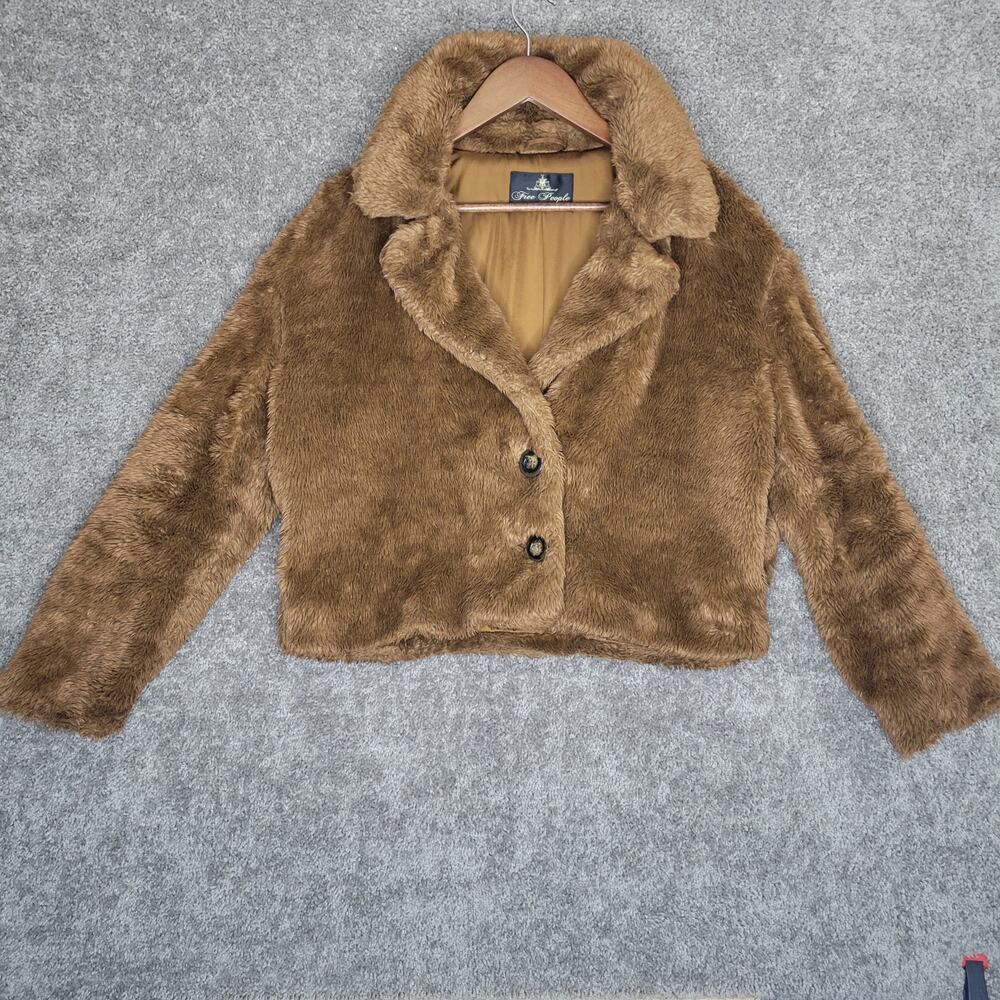 Free people Mena Cropped Faux Fur Brown Collared Teddy Bear Coat Womens Medium